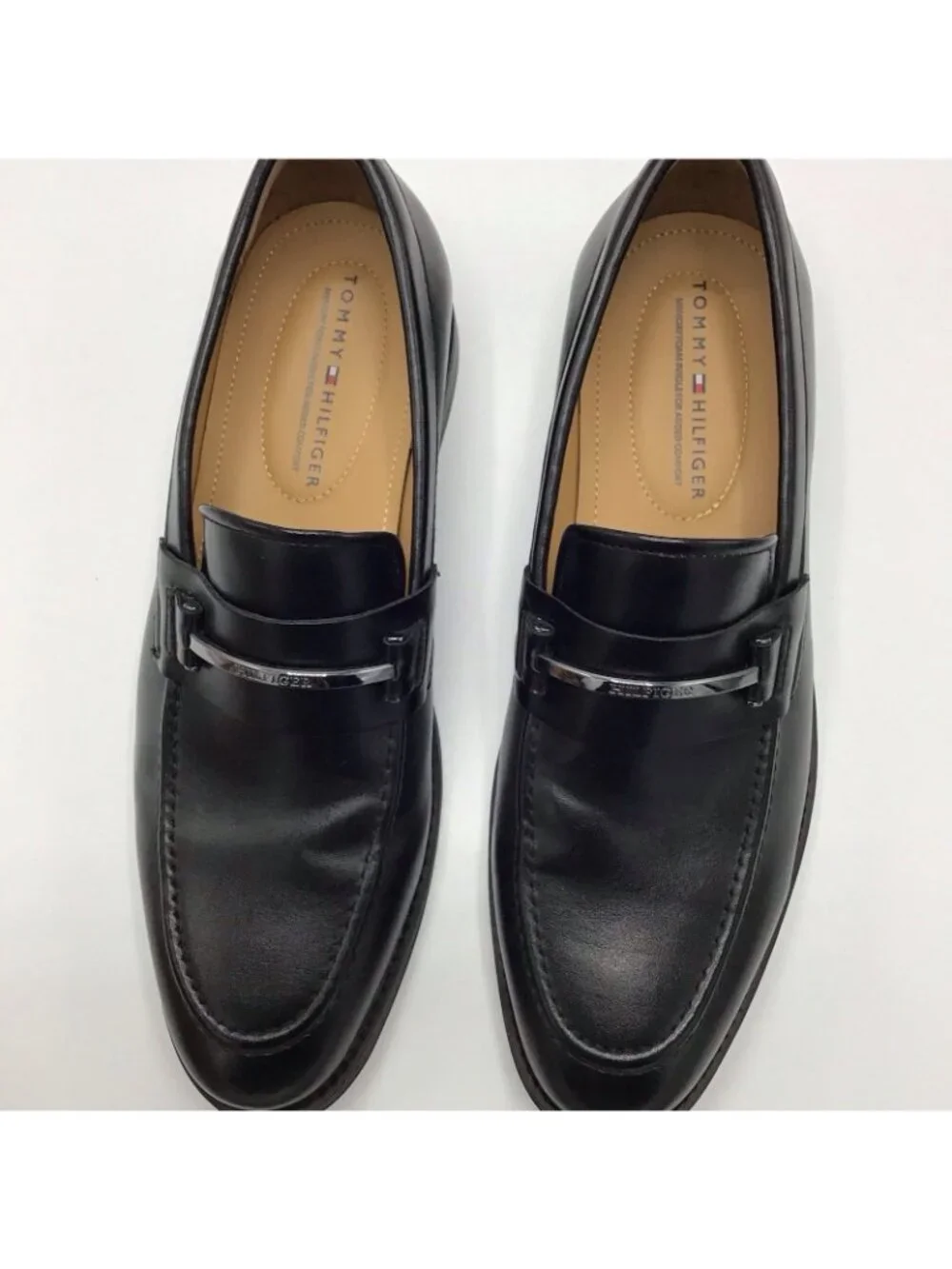 Tommy Hilfiger Men’s Black Leather Slip-On Dress Loafers 10 Memory Foam
